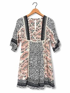 Sundance Boho Paisley Tunic Dress Sz S Patchwork Cottagecore Prairie Hippie